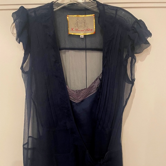 Silk Navy Blue, Sheer Wrap Blouse with Silk & Lace Camisole - Picture 1 of 5